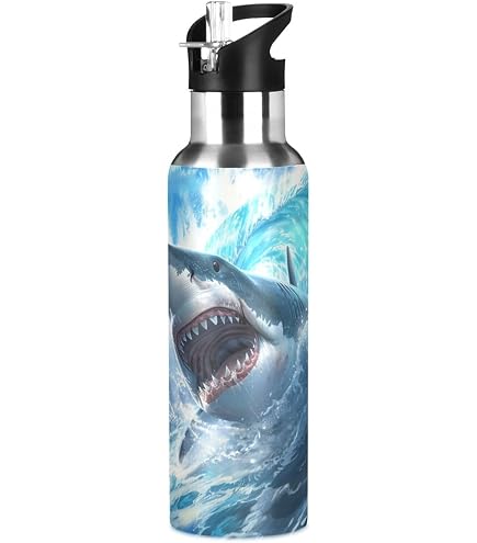 DiscoverSharks 40oz Stainless Steel Water Bottle – Keeps Drinks Cold 48hrs, Hot 12hrs, Double-Wall Vacuum Insulated