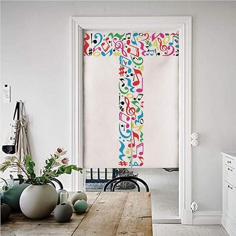 Amazon 文字t 和風 風景のれん 幅85cm 丈150cm 大文字t文字カラフルなシート音楽要素フォントアルファベットデザインアートスタイル装飾 暖簾 おしゃれ 北欧 プレゼント 贈り物 多色 のれん オンライン通販