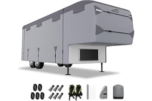 DikaSun 5th Wheel RV Covers 28-31ft Travel Trailer with 7-PLy Layers Windproof Waterproof Toy Hauler Camper Cover Fifth RV Skirting for Winter Protection
