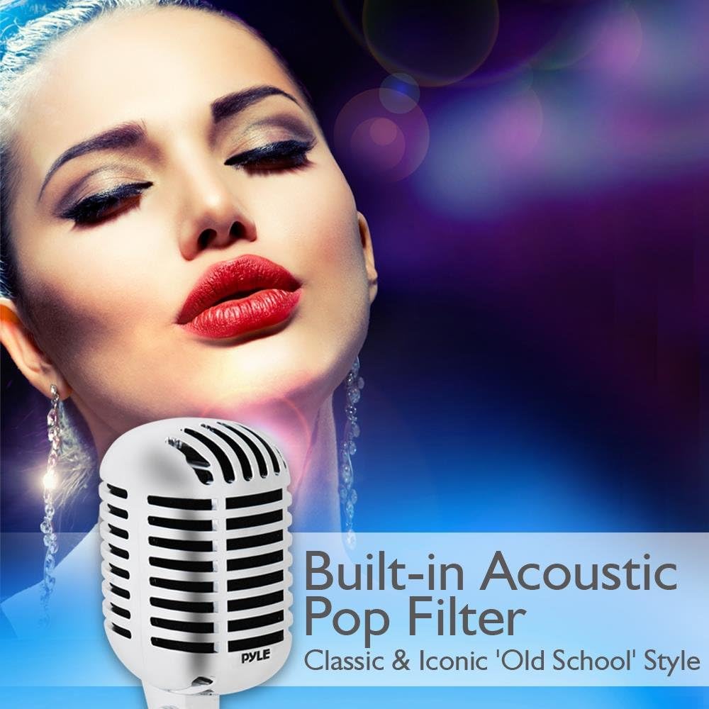 Classic Retro Dynamic Vocal Microphone - Old Vintage Style Unidirectional Cardioid Mic with XLR Cable - Universal Stand Compatible - Live Performance In Studio Recording - Pyle PDMICR42SL (Silver): Musical Instruments