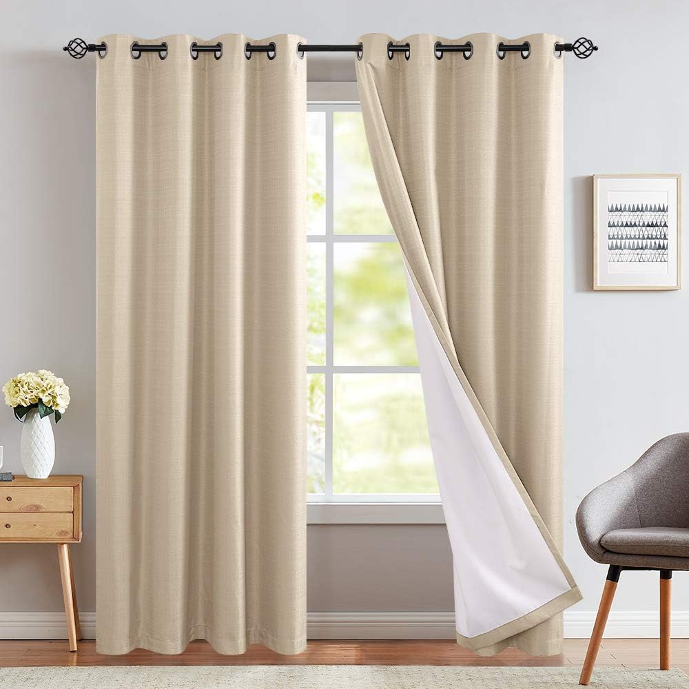 jinchan Moderate Blackout Thermal Backed Curtains for Living Room Lined Bedroom Drapes 95 Inches
