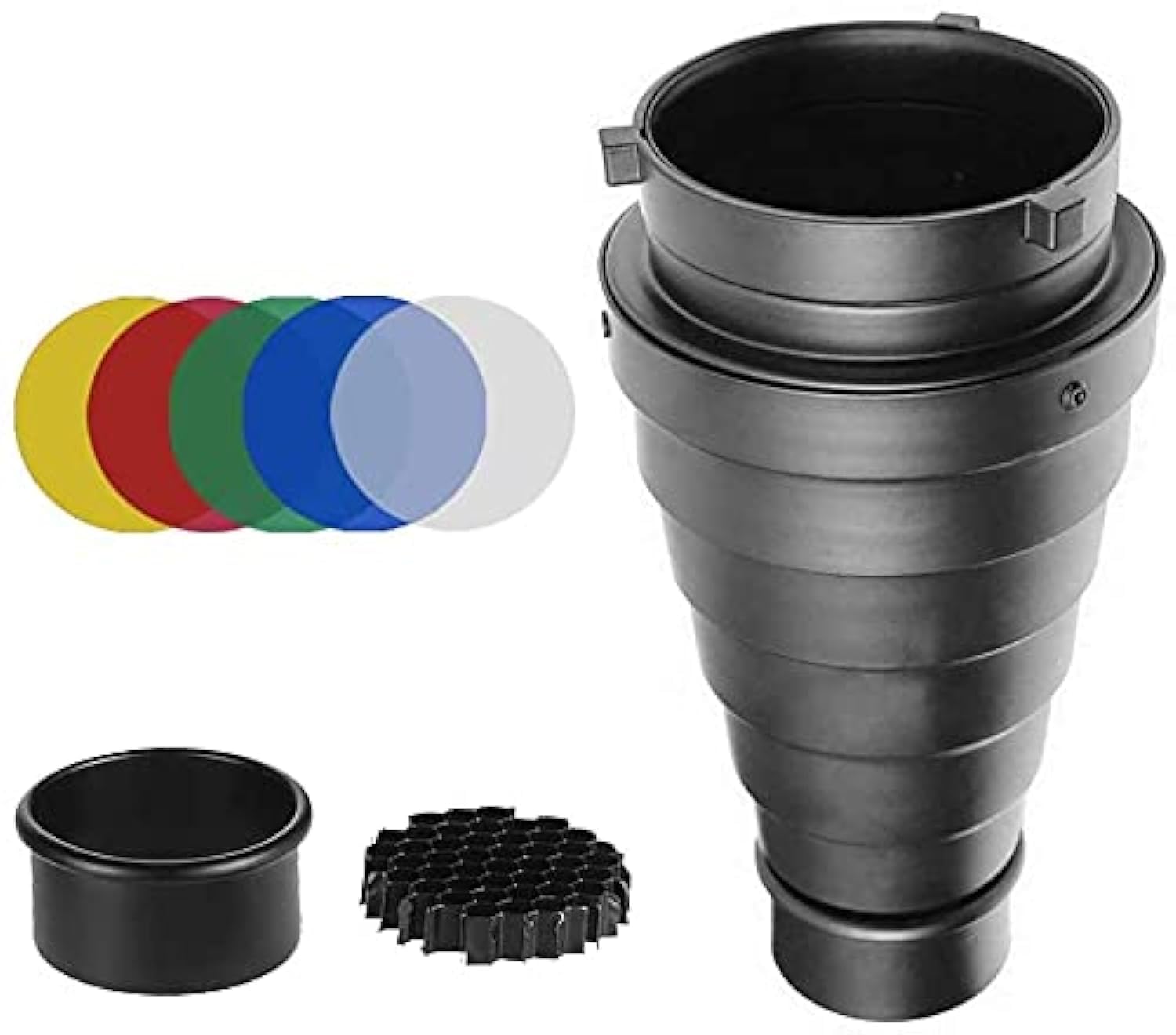Fotoconic Metal Conical Snoot with Honeycomb Grid & 5pcs Color Filter Kit for Bowens Mount Studio Flash Strobe Monolight