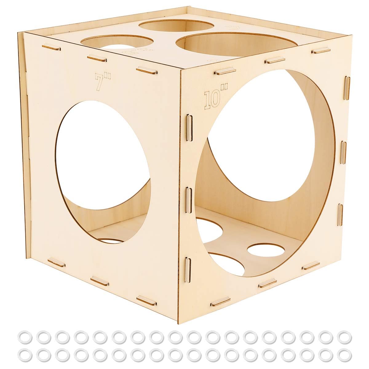 Worown 11 Holes Collapsible Wood Balloon Sizer Box Cube, Size Measurement Tool for Balloon Decorations (2-10 Inch)