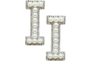SOYCEV 2PCS White Pearl Iron on Letter Patches Rhinestone Letter Patches Sequin Letter Patches Sparkly Letter Patches for Backpacks Clothing (I)
