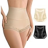 BOKIOW High Waisted Underwear for Women,Silky Soft Full Coverage Panties with Lace Trim Stretch Comfor Ladies Brief Multipack