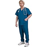 Yoweenton Scrubs Medical Uniform Man Scrubs Set Medical Scrubs Top and Pants,5-Pocket Top and 5 Pocket Pants
