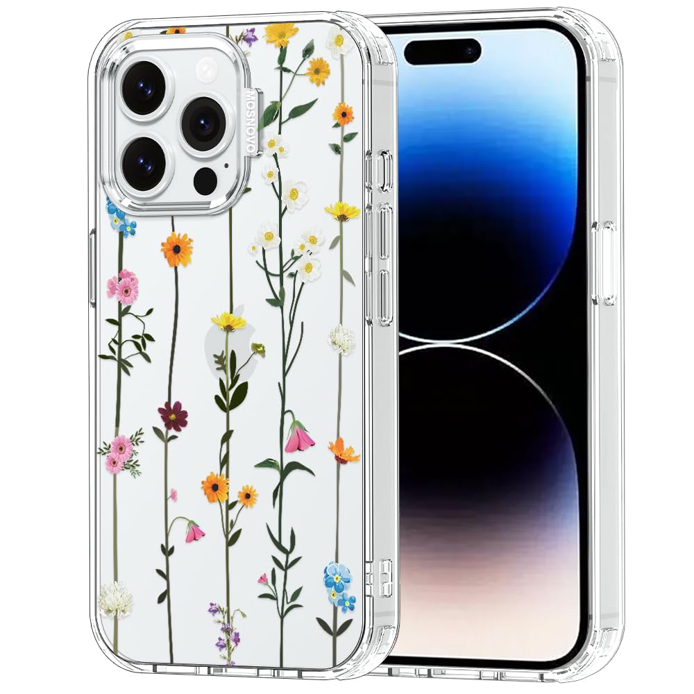 MOSNOVO Case for iPhone 14 Pro Max, [Buffertech 6.6ft Military-Grade Drop Protection] [Anti Peel Off Tech] Clear TPU Bumper Phone Case Cover Design - Wildflowers — image 1