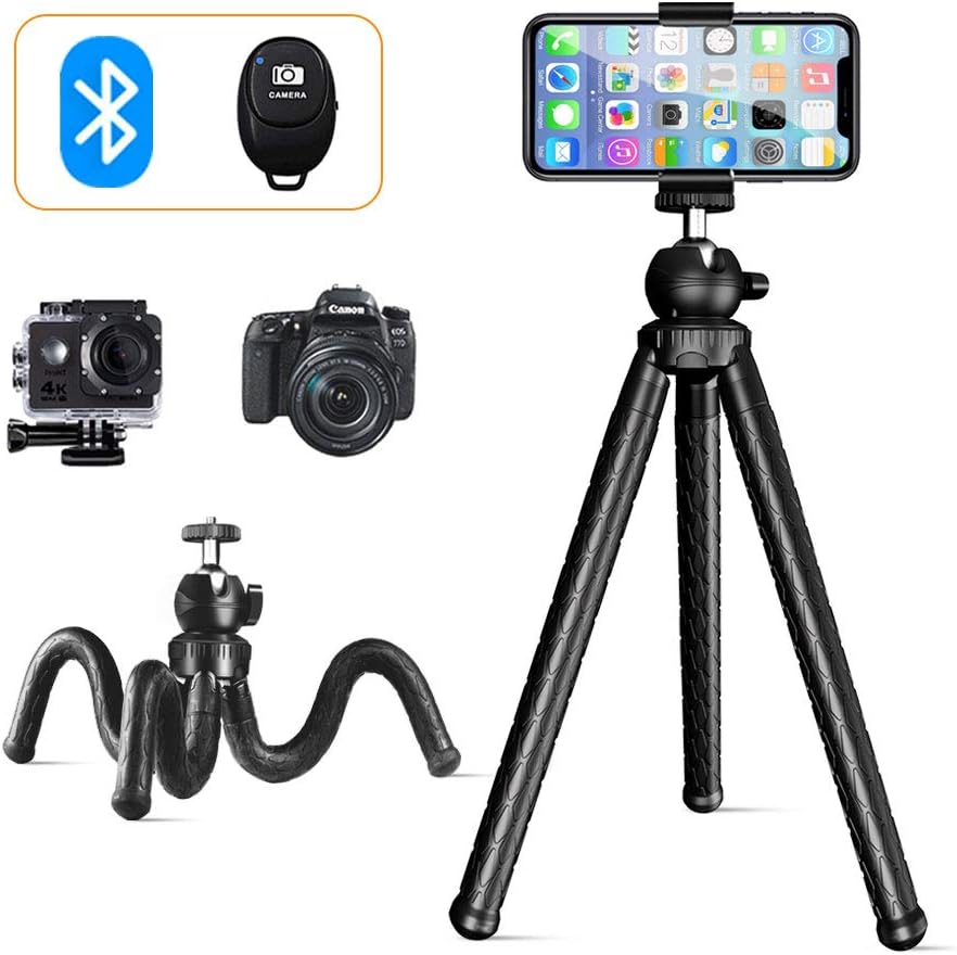 Flexible Tripod, Tripod Stand for iPhone Android DSLR Camera Nikon Canon Smartphone, Included Wireless Remote, Adjustable Phone Mount, Gopro Adapter