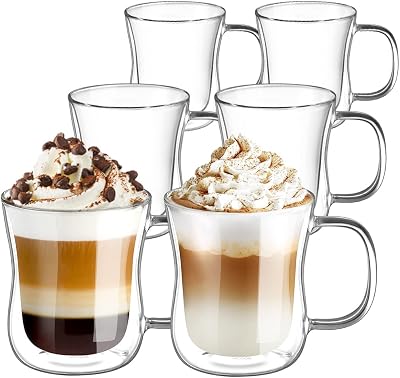 ecooe 6x350ml Double Wall Borosilicate Glass Cups with Handles Coffee Cups