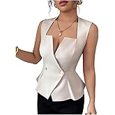 Floerns Women's Elegant Sleeveless Vest Shirts Flared Hem Business Casual Blouse Tops