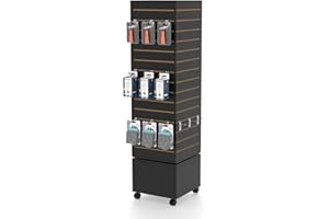 HUZJIEHUI 16”W * 16”D * 60”H - Black Slatwall Tower, Slatwall Display Tower,Slatwall Rotating Spinner Rack for Store Fixtures