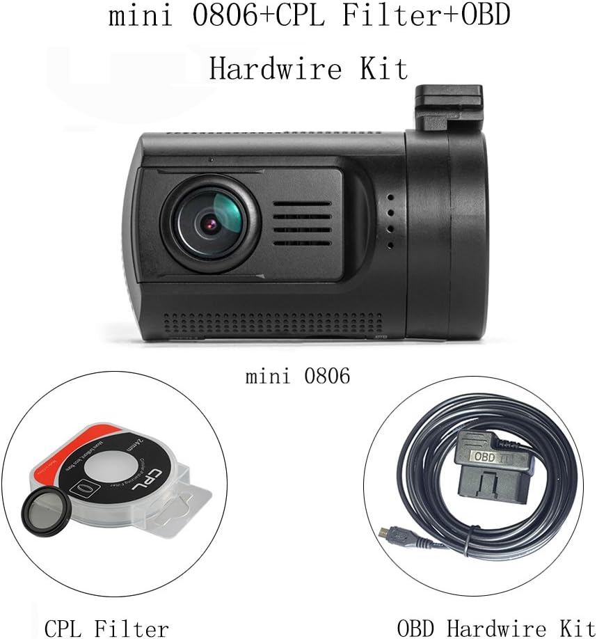 Jusky Dash Cam Mini 0806 Ambarella A7 A7LA50 Car Camera Ultra HD 1296P HDR Night Vision Hidden Car DVR GPS Tracker Motion Detection LDWS FCWS 2x128GB TF Card Dashboard Video Recorder with CPL Filter