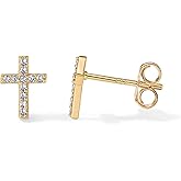 PAVOI 14K Gold Plated 925 Sterling Silver Posts Cross Earrings for Women | Small Religious Faith Cubic Zirconia Cross Studs Huggies Earrings