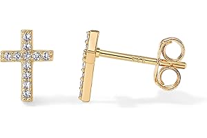 PAVOI 14K Gold Plated Sterling Silver Posts Cross Earrings for Women | Small Religious Faith Cubic Zirconia Cross Studs Huggies Earrings