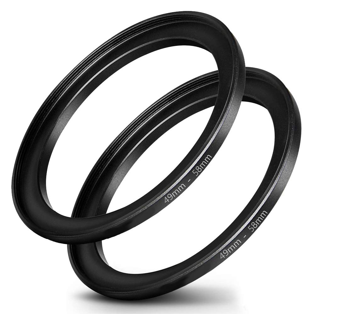 49mm-58mm Step Up Ring [49mm Lens to 58mm Filter], FANZR Camera Lens Filter Adapter Ring Lens, Premium Aluminum (2 Pack)