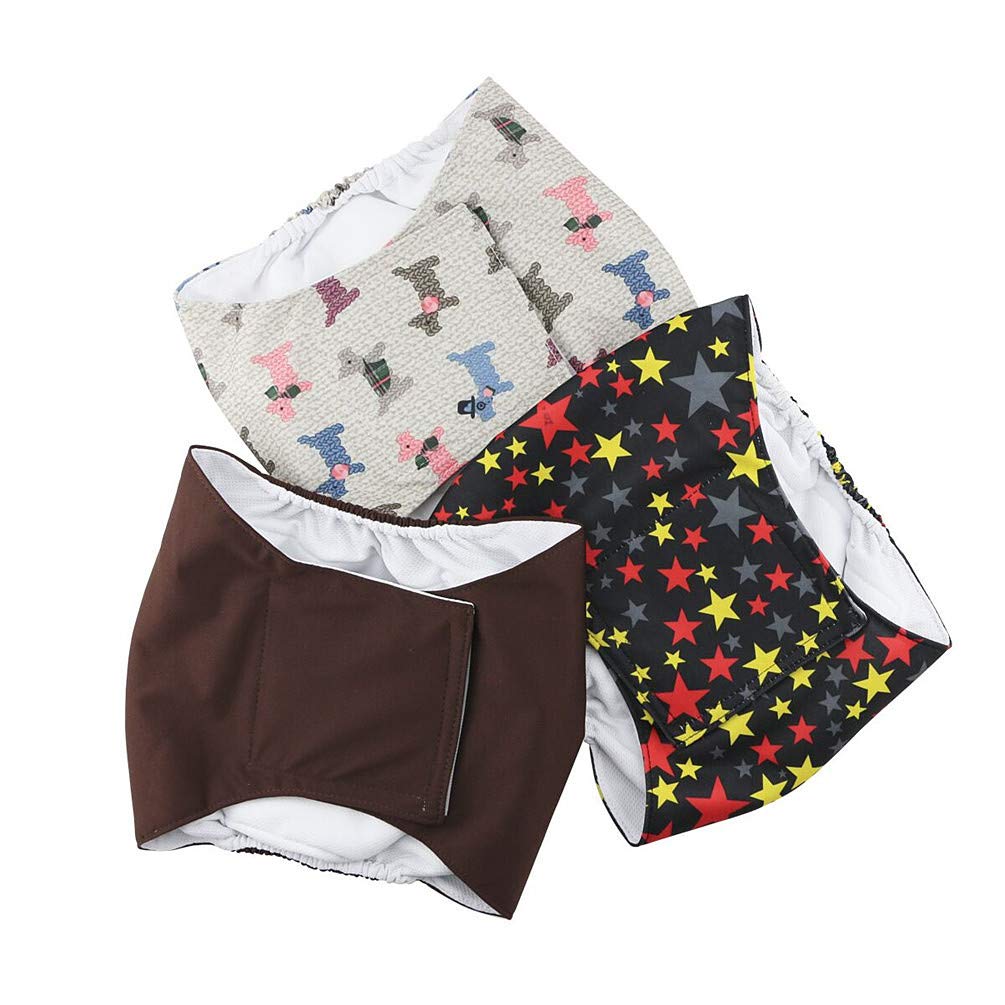 Hanyi Pack of 3 Washable & Reusable Dog Nappies Soft Breathable Physiological Pants Belly Band for Male Dogs (XL (Waist Circumference: 55-70 cm)