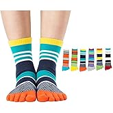 UBUMO Men's Five Finger Toe Socks Cotton Crew Casual Colorful Patterned 5/6 Pairs