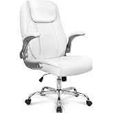 NEO CHAIR Office Desk Chair, High Back PU Leather with Flip-up Arms, White | Ergonomic Tall Computer Desk Chair Comfy, Height Adjustable, Swivel Rolling Wheels for Office Home Gaming Study