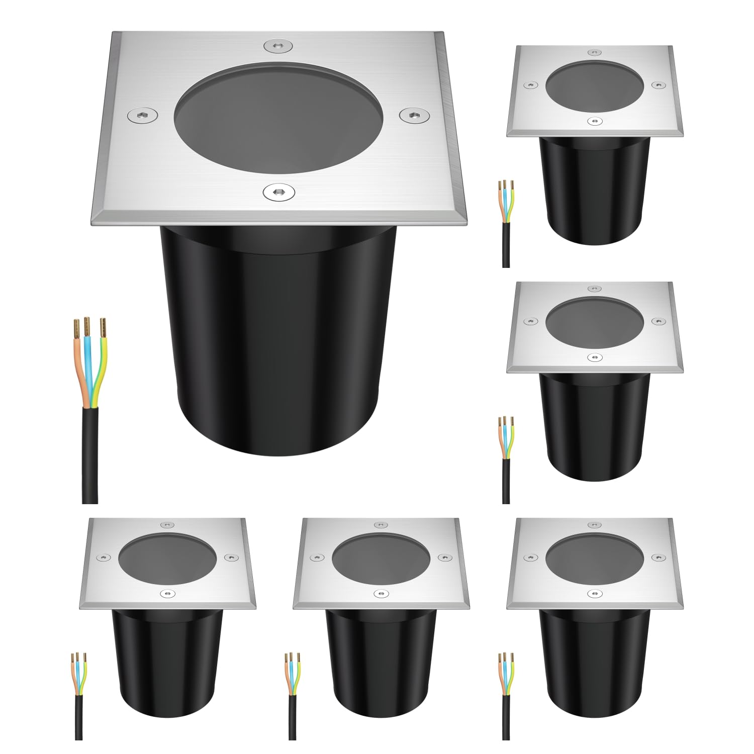ledscom.de 6 pcs. recessed Floor Light RELI for Outdoors, IP67, Stainless Steel, Angular, 11 x 11cm, 1x GU10 max. 15W