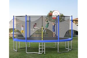 EMKK 16 15 14 12 10 FT Trampoline Trampolines with Basketball Hoop,with Slide and Swings,Outdoor Trampoline with Safety Enclosure Net and Ladder, Spring Pad Premium Jump Mat for Kids and Adults