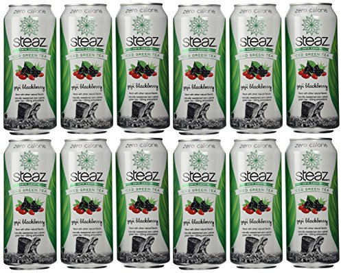 Steaz Organic Zero Calorie Iced Green Tea, Goji Blackberry, 16 FL OZ (Pack of 12)