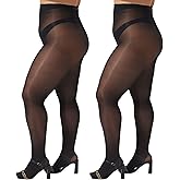 MANZI 2 Pairs Women's Plus Size Oil Shiny Sheer Pantyhose High Waist Shimmer Stockings Nylon Silky Tights