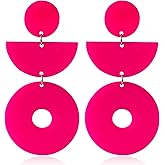Fuvirou Neon Earrings for Women Girls 70s 80s Retro Acrylic Geometric Round Neon Dangle Drop Earrings 80's Outfit Party Accessories