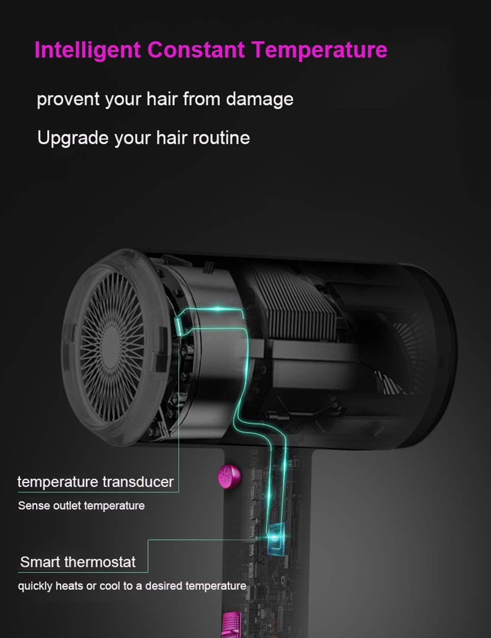 Ionic Hair Dryer, Elegant Life 1800W Professional Blow Dryer Built-in Powerful AC Motor, 3 Heating/2 Speed/Cold Settings, with 2 Nozzles and 1 Diffuser, for Home Salon, Travel, Pregnant & Kid: Health & Personal Care