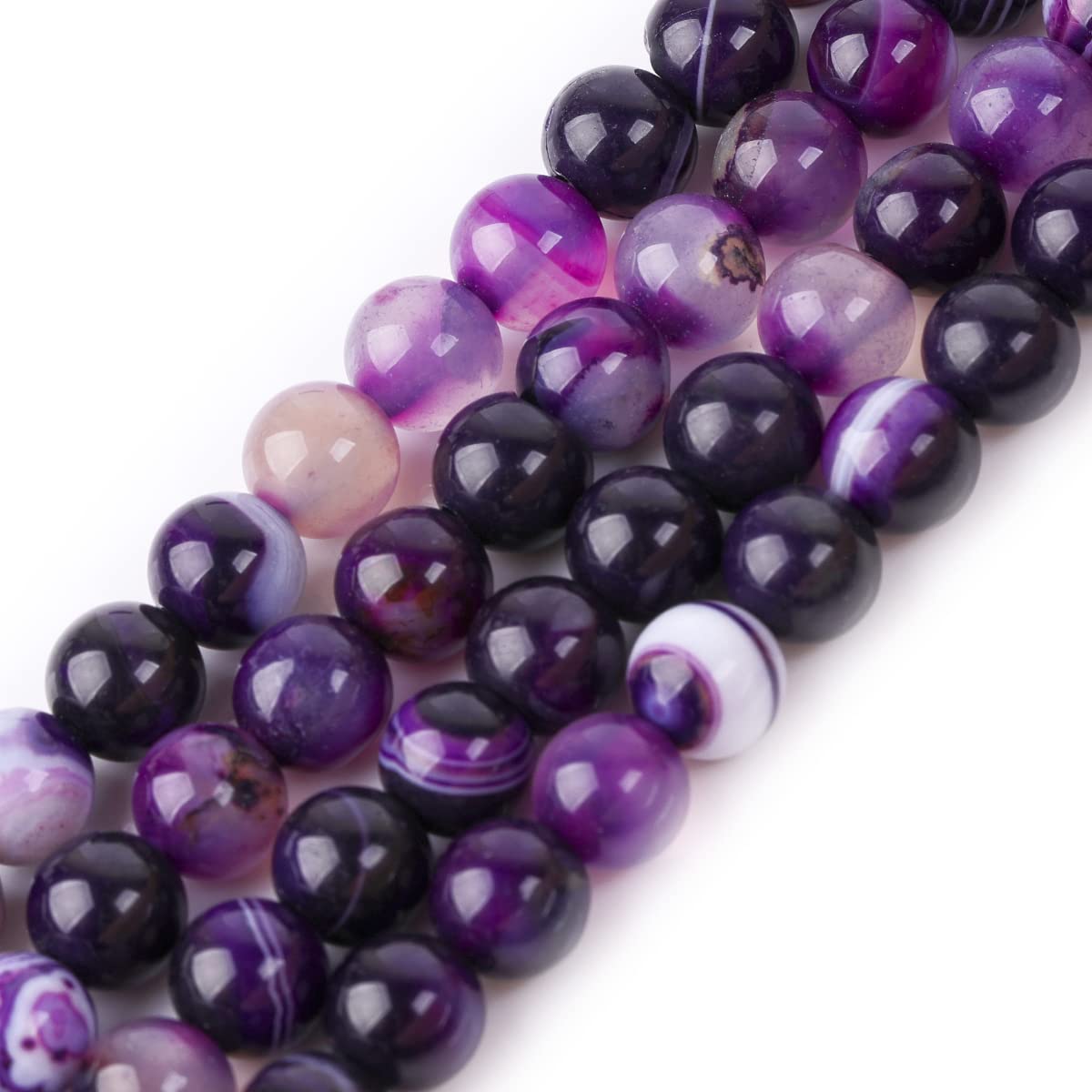 GEM-Inside 6mm Banded Purple Agate Round Gemstone Semi Precious Loose Beads for Jewellery Making 15''