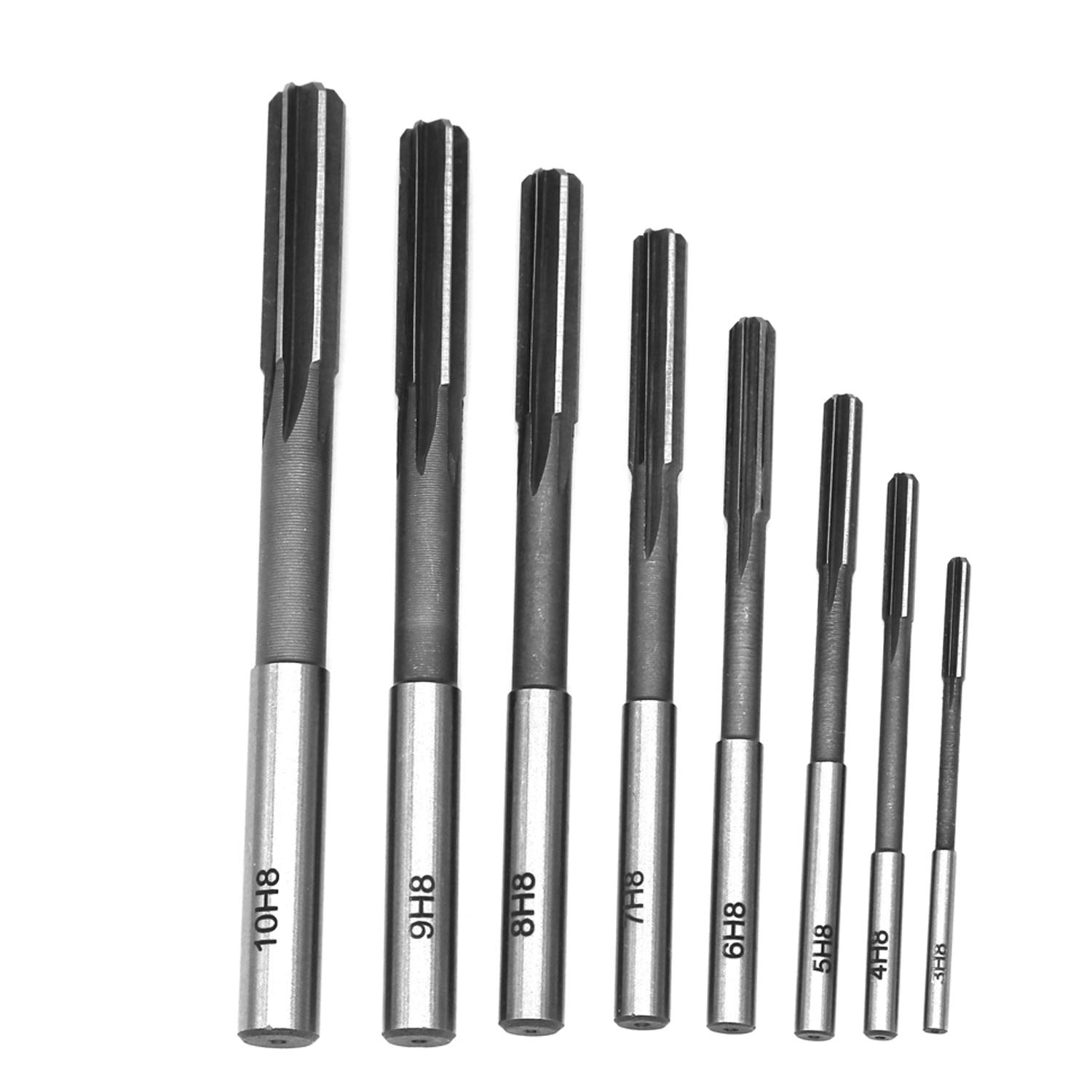 Together-Life 8pcs HSS H8 Reamer Set, Straight Shank Chucking Machine Cutter Milling Reamer Kit, 3/4/5/6/7/8/9/10mm