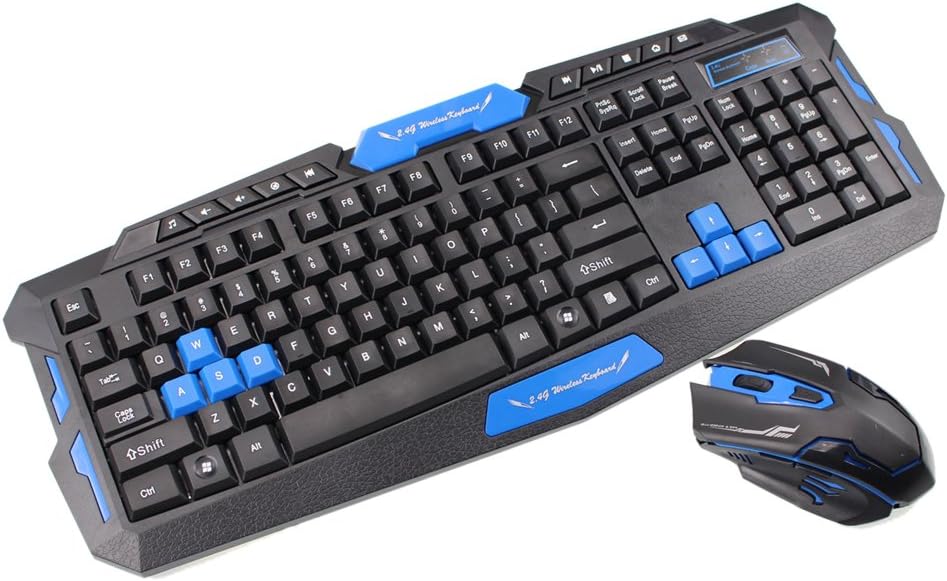 HeaHap Multimedia 2.4GHz Wireless Gaming Keyboard and Mouse Combo Ergonomic Waterproof for Desktop PC(Nano Receiver in The Mouse)