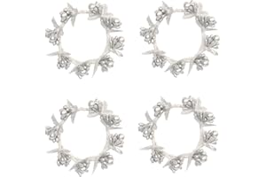 Generic 4 Pack Pillar Candle Rings Mistletoe Wreaths with Pearl Mini Floral for Candle Holders Home (Silver, One Size)