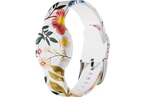 Foweroty for AirTag Bracelet for Kids, Waterproof Cute Print for Air tag Holder for Kids with Soft Silicone Full Coverage Anti-Lost Hidden for Airtag Wristband Accessories for Child, Flower