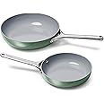Caraway Fry Pan Duo - Nonstick Ceramic Frying Pan (8" & 10.5”) - Non Toxic, PTFE & PFOA Free - Oven Safe & Compatible with All Stovetops (Gas, Electric & Induction) - Sage