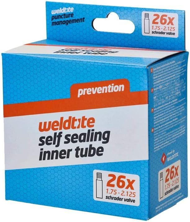 WELDTITE Self Sealing Bike Inner Tube, 26" x 1.75-2.125, Schrader Valve, Black, 26 x 1.75-2.125 Size Inner Tube