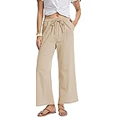 YOCUR Women Casual Drawstring Straight Leg Pants Cotton Linen Beach High Waisted Trousers Flowy Lounge Lightweight Pants