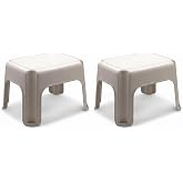 Rubbermaid Roughneck Plastic Step Stool, 300 lb Capacity, Bisque, 2-Pack | Slip-Resistant Steps with Rubber-Padded Feet, Locking Mechanism, and Hand Grip for Easy Storage