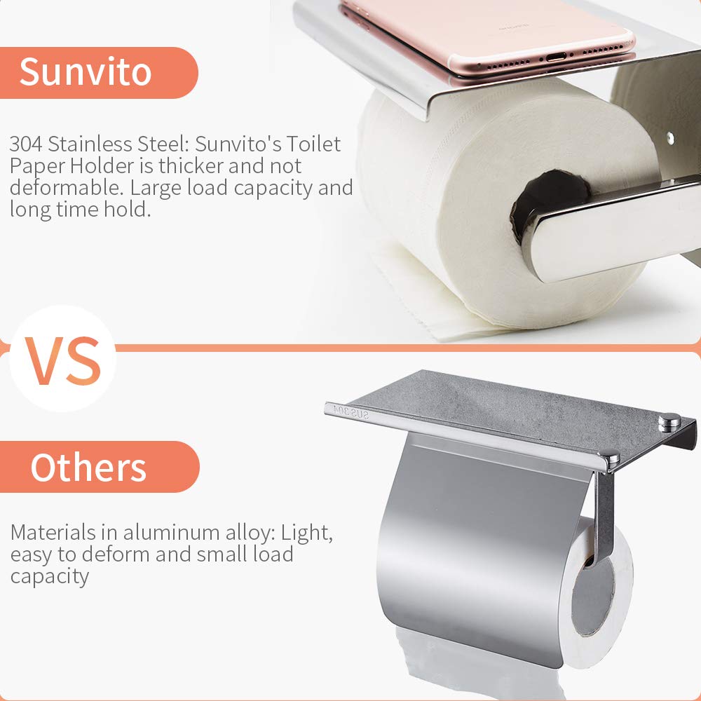 Selbstklebend Toilettenpapierhalter, Sunvito Toilettenpapierrollenhalter Ohne Bohren Klopapierhalter Zur Wandmontage, für Badzimmer, Küche (SUS304 Edelstahl)