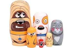 Moonmo 6pcs Handmade Wooden Russian Nesting Dolls Russian Nesting Dolls Cute Dogs Matryoshka Dolls.