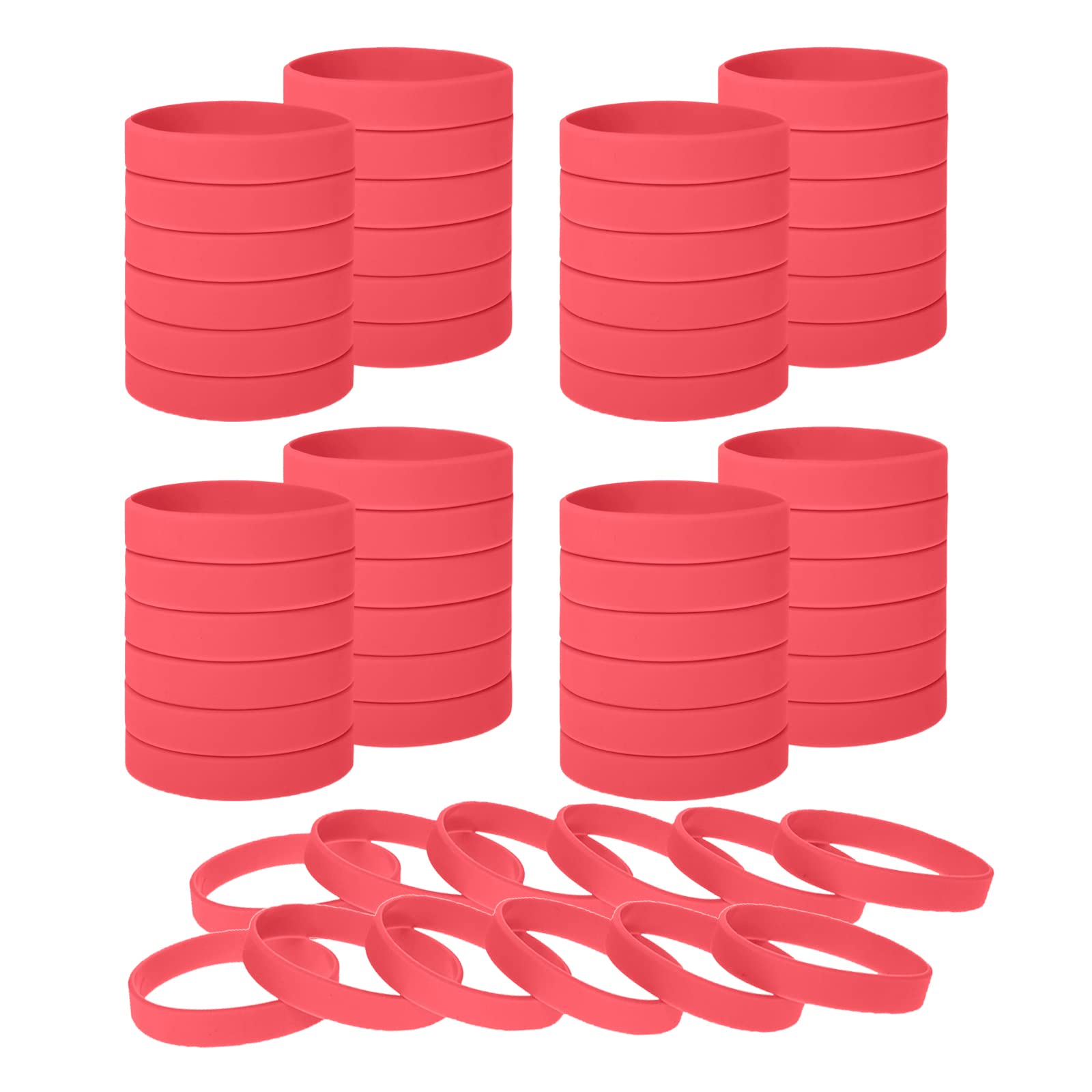 GOGO 60 PCS Silicone Bracelets Adult-Sized Rubber Band Bracelets Wristbands for Party - Red