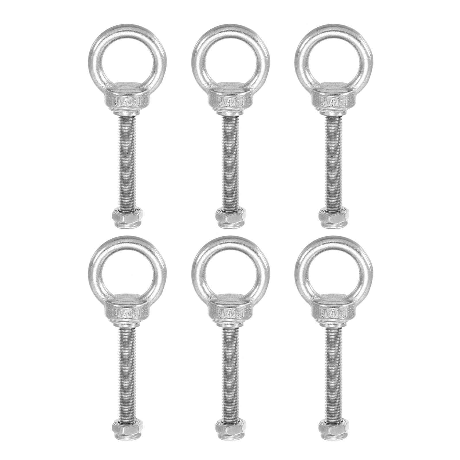 PATIKIL Lifting Shoulder Eye Bolts, M6x40 304 Stainless Steel Male Thread with Hex Screw Nut Gasket Flat Washer for Hanging Securing Chain Wire Rope, 6 Sets