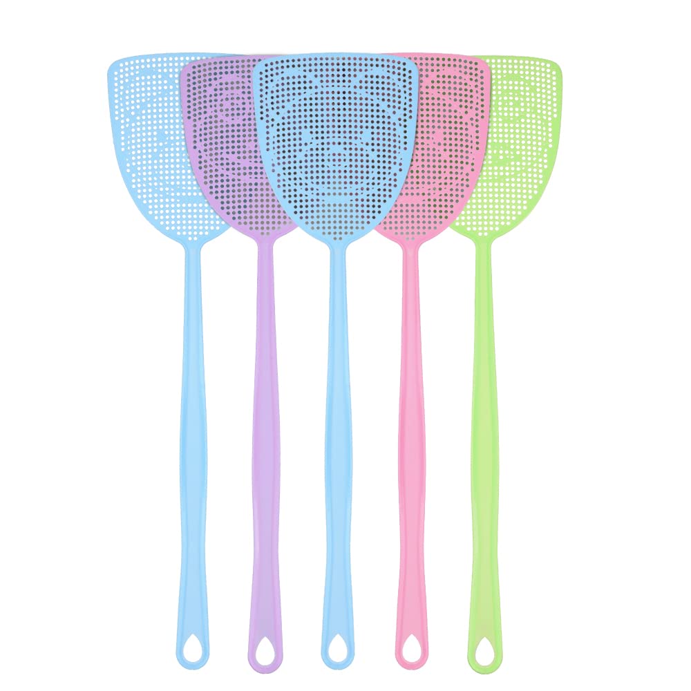 5 Pack Fly Swat, Plastic Manual Fly Swatter Insect Mosquito Wasp Pest Control with Long Handle Assorted Colors Heavy Duty, Multi Pack Strong fly Swatters