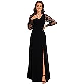 Ever-Pretty Women's Elegant V Neck Floral Sheer Long Sleeves Slit Chiffon Maxi Evening Dresses 02251