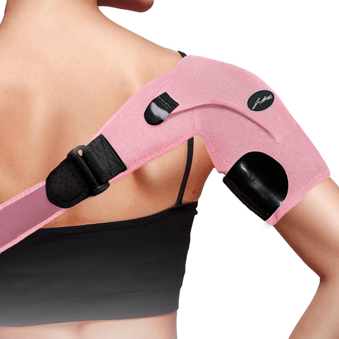 Dr.Arthritis Doctor Developed Shoulder Brace & Doctor Handbook- Bursitis Shoulder Brace - Rotator Cuff Shoulder Brace For Pain Relief - Compression Shoulder Brace For Women & Men (Pink)