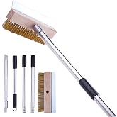 LAKIDOGS Pizza Oven Brush with Scraper, 57-Inch Long Handle | Aluminum head, stainless steel scraper, 4-section detachable handle for pizza ovens, grill grates, and oven racks.