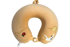 DARLER Kids Neck Pillow for Traveling | Soft Memory Foam Support | Removable & Washable Cover | Portable Design for Airplane & Road Trip | Yellow Shiba Inu | Recommended for Toddlers & Children
