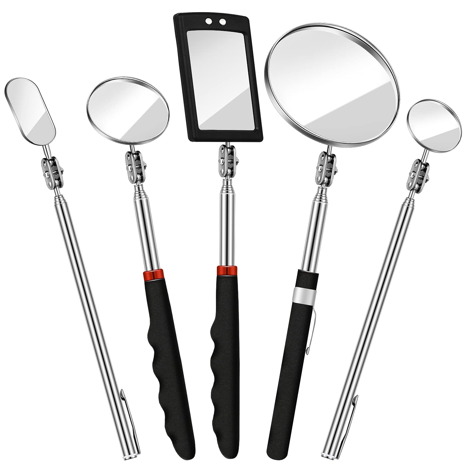 Photo 1 of 5 Pcs Telescoping Inspection Mirror Set Round Stainless Steel Mirror 360 Rotation Adjustable Inspection Tool with Long Handle for Check The Vehicle, Observe The Eyelashes, Mouth(Popular Style)