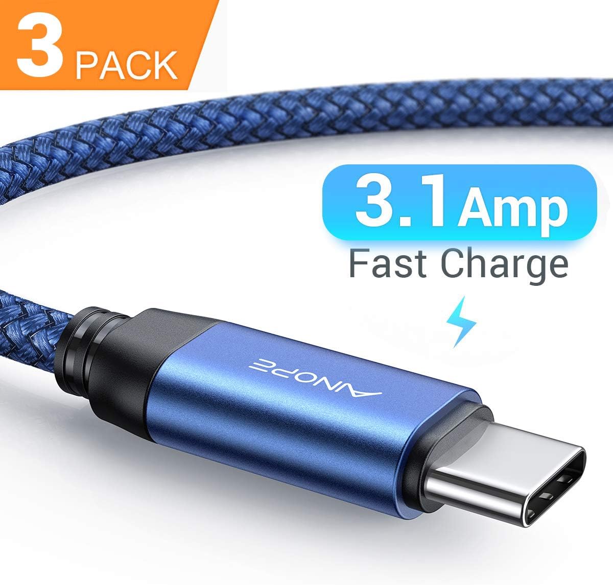 USB C Cable 3A Fast Charging, AINOPE 3-Pack(10ft+ 6.6ft+ 3.3ft) USB-A to Type C Charger Cable, Durable Braided Armor Nylon C Cord Compatible Samsung Galaxy S10 S9 S8 S8 Plus, Note 9 8, LG