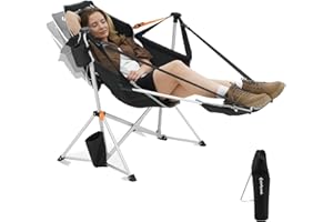 KingCamp Hammock Chair with Footrest, Swinging Portable Folding Camping Chairs for Adults MAX 400lbs Heavy Duty Foldable Oversized Rocker with Cup Holder Pillow for Outdoor Beach Patio Sport Lawn