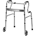 Goplus 3-in-1 Stand-Assist Folding Walker with 5" Wheels, Heavy Duty Walking Mobility Aid Supports up to 440lbs, Can be Used as Toilet Safety Rail, Narrow Drive Walkers for Seniors Elderly Adult